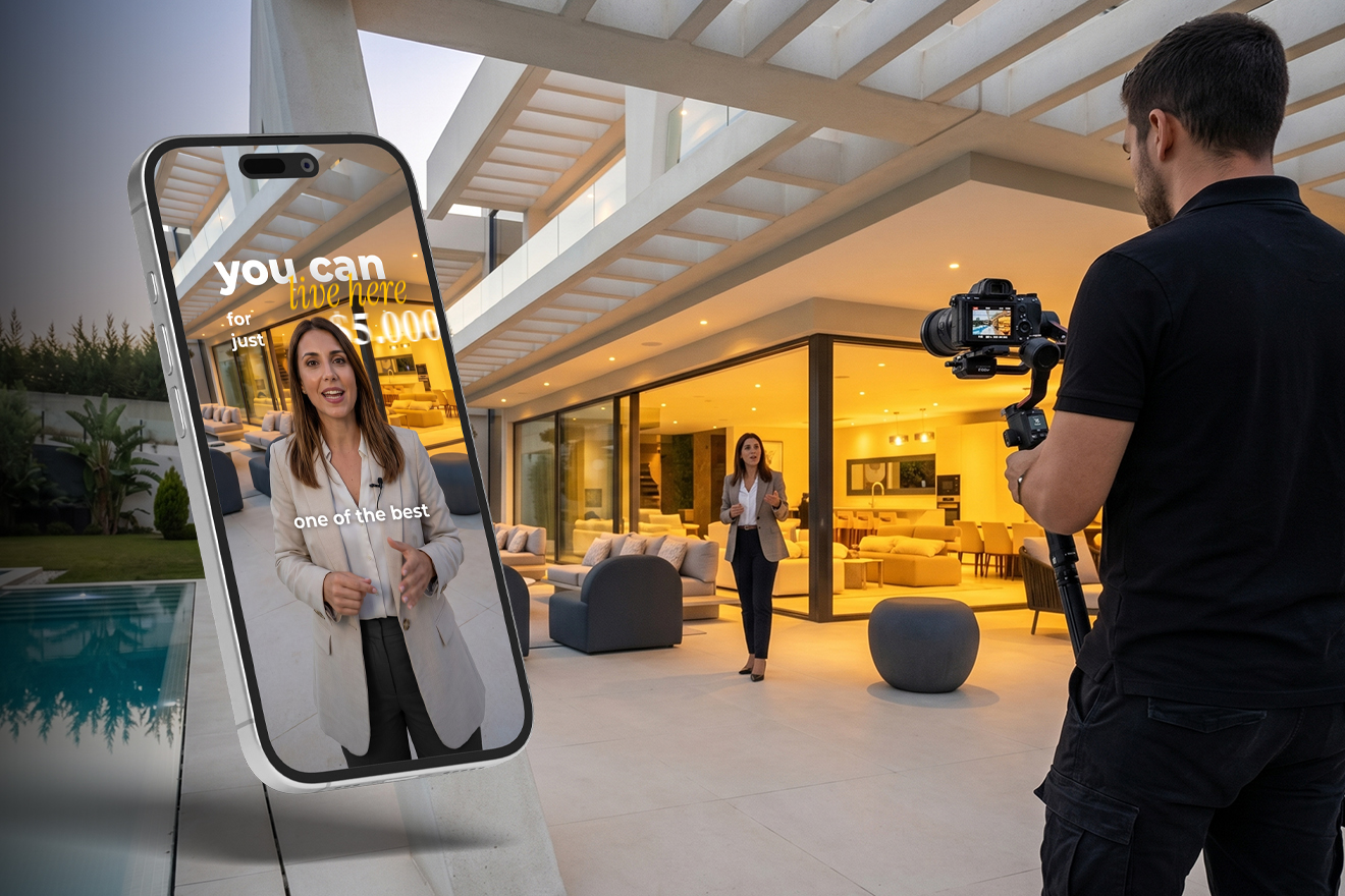 Videógrafo grabando video para redes sociales de Real Estate